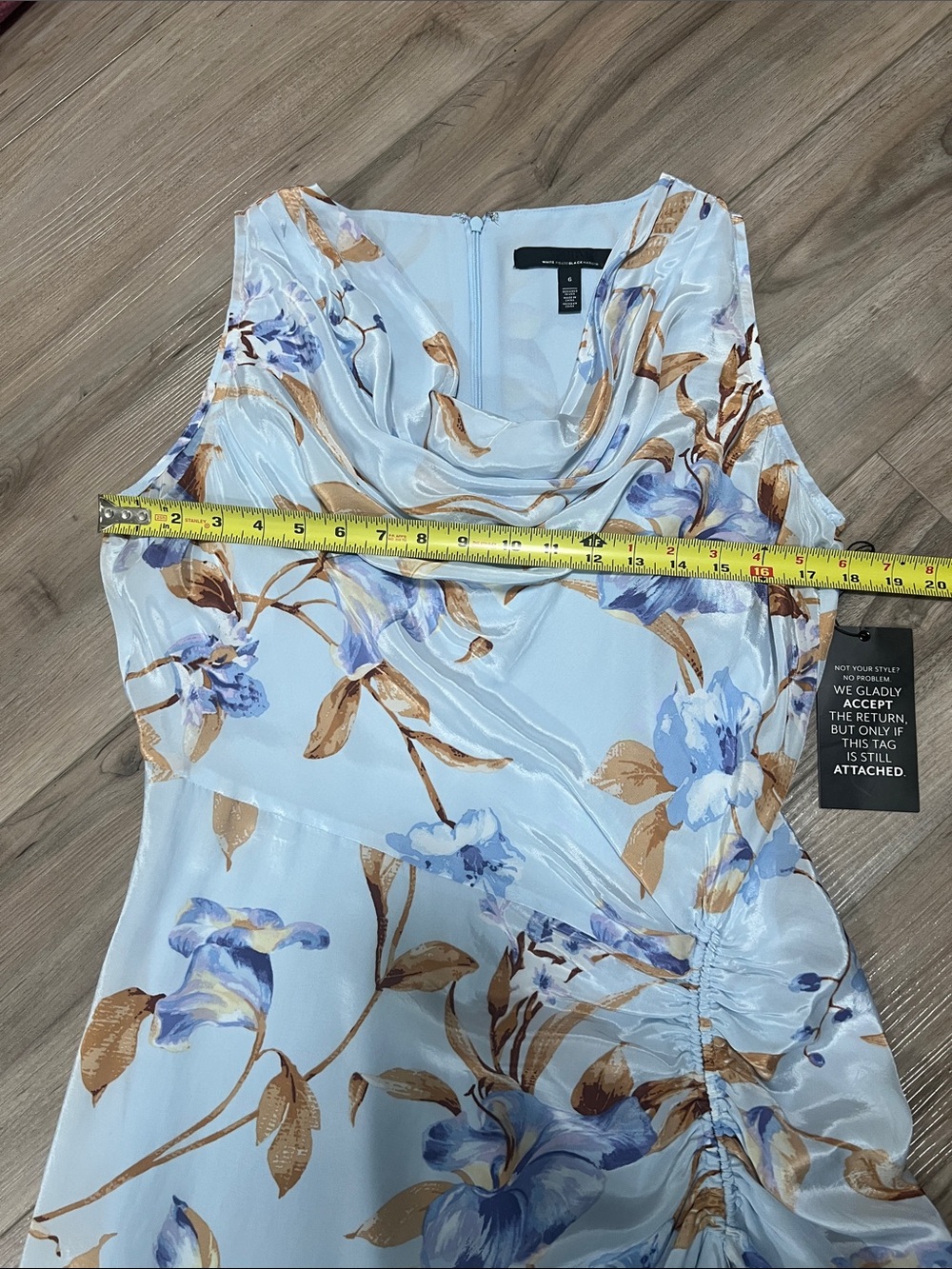WHBM Cowl Neck Ruched Midi Dress Floral in Light Blue Size 6 - Picture 12 of 17